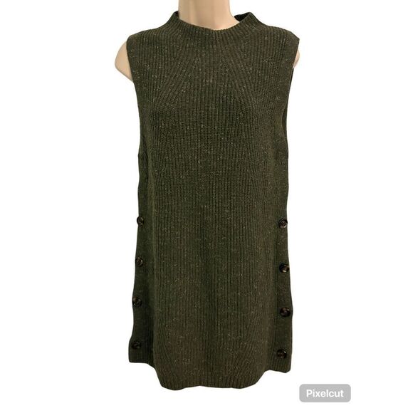 Ann Taylor Dark Green Crewneck Sleeveless Sweater Dress Women’s Size Medium Casu - Picture 1 of 6